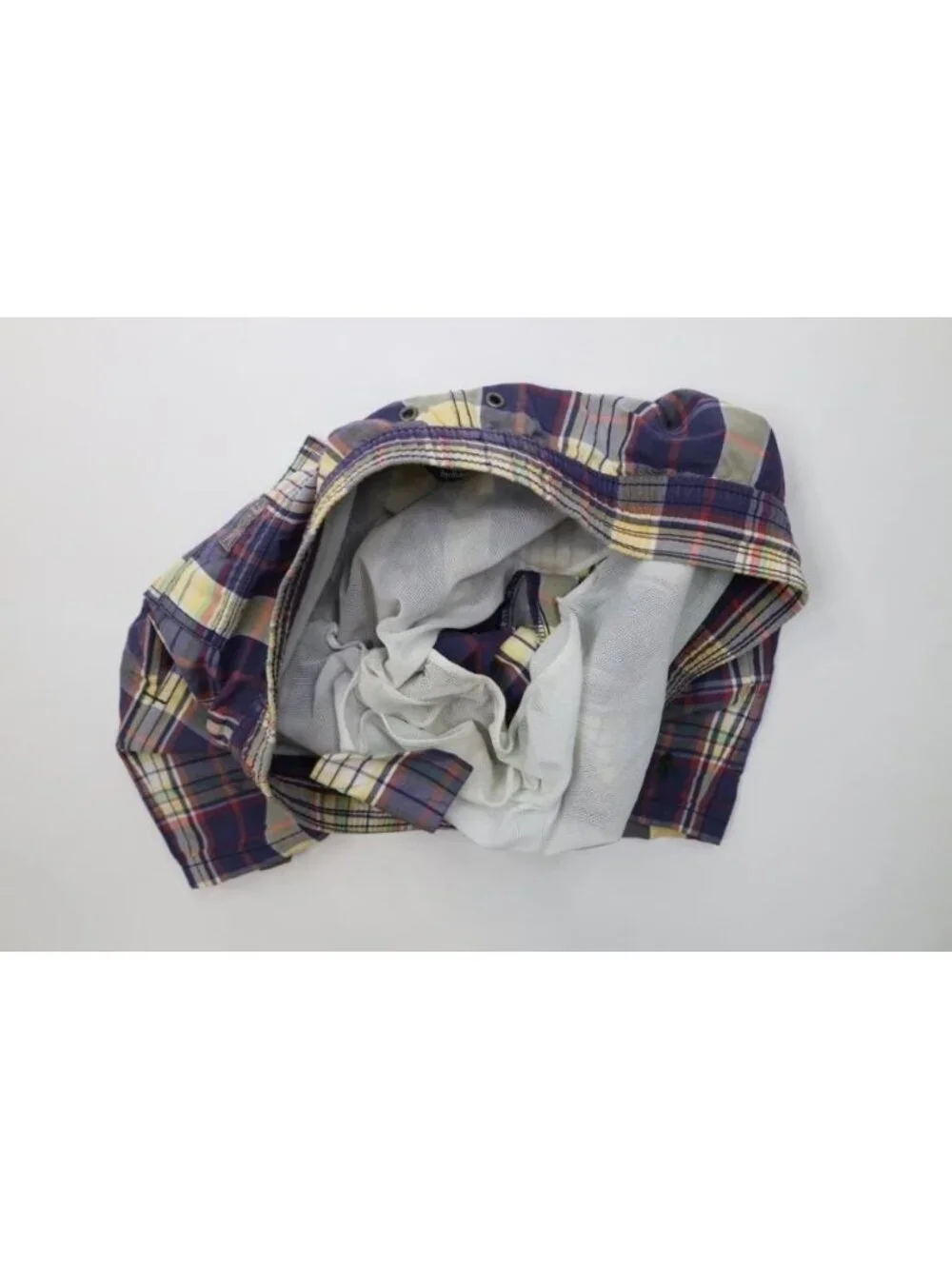 Vtg 90s Ralph Lauren Mens Medium Faded Rainbow Madras Plaid Lined Shorts Swim